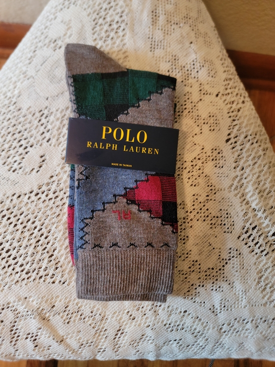 Polo Ralph Lauren Other - Polo by Ralph Lauren Gray Argyle Pattern Crew Socks with Green and Red Accents